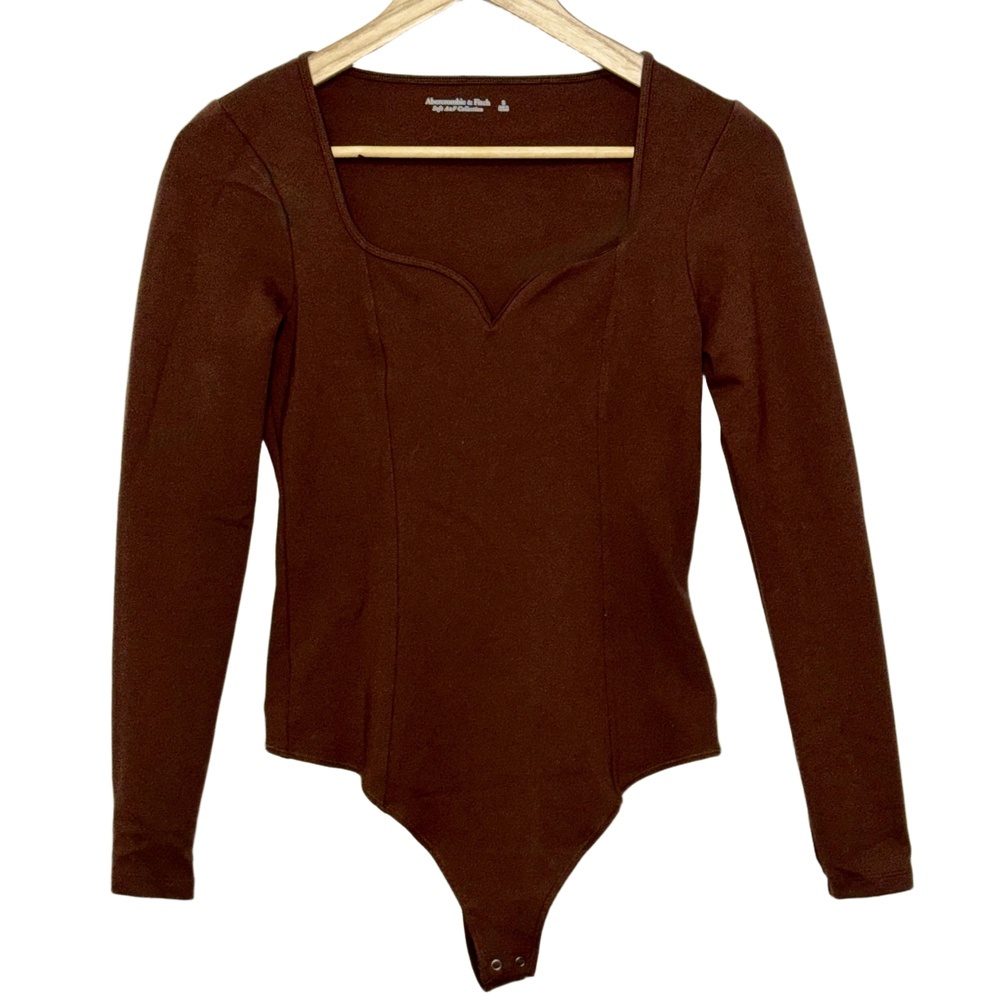 Abercrombie & Fitch Soft A&F Brown Square Neck Long Sleeve Bodysuit Size Small S